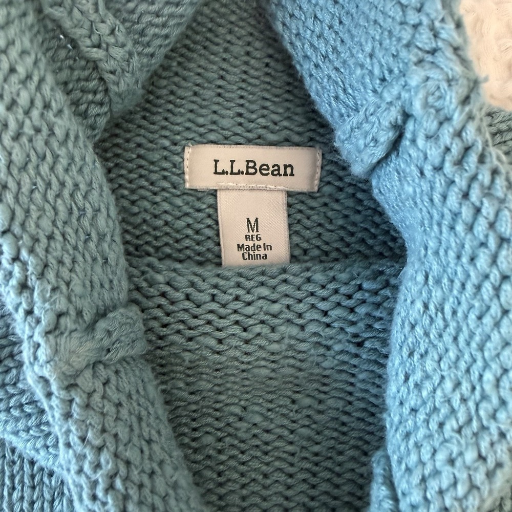 LL Bean Cotton Slub Rollneck Pullover Cotton Sweater Size M Teal Blue Fisherman - Picture 2 of 6